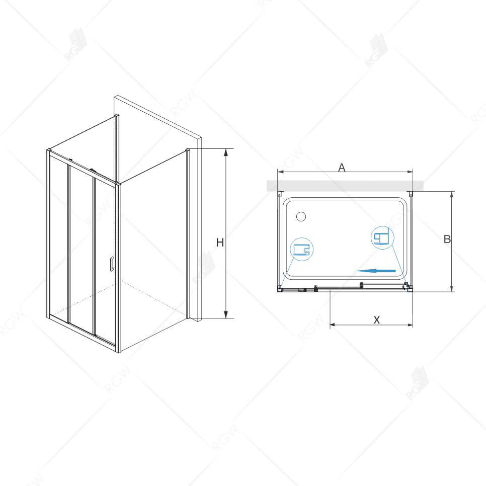 Душевой уголок RGW Passage PA-73 (PA-13 + Z-050-2) 100x90, прозрачное, хром