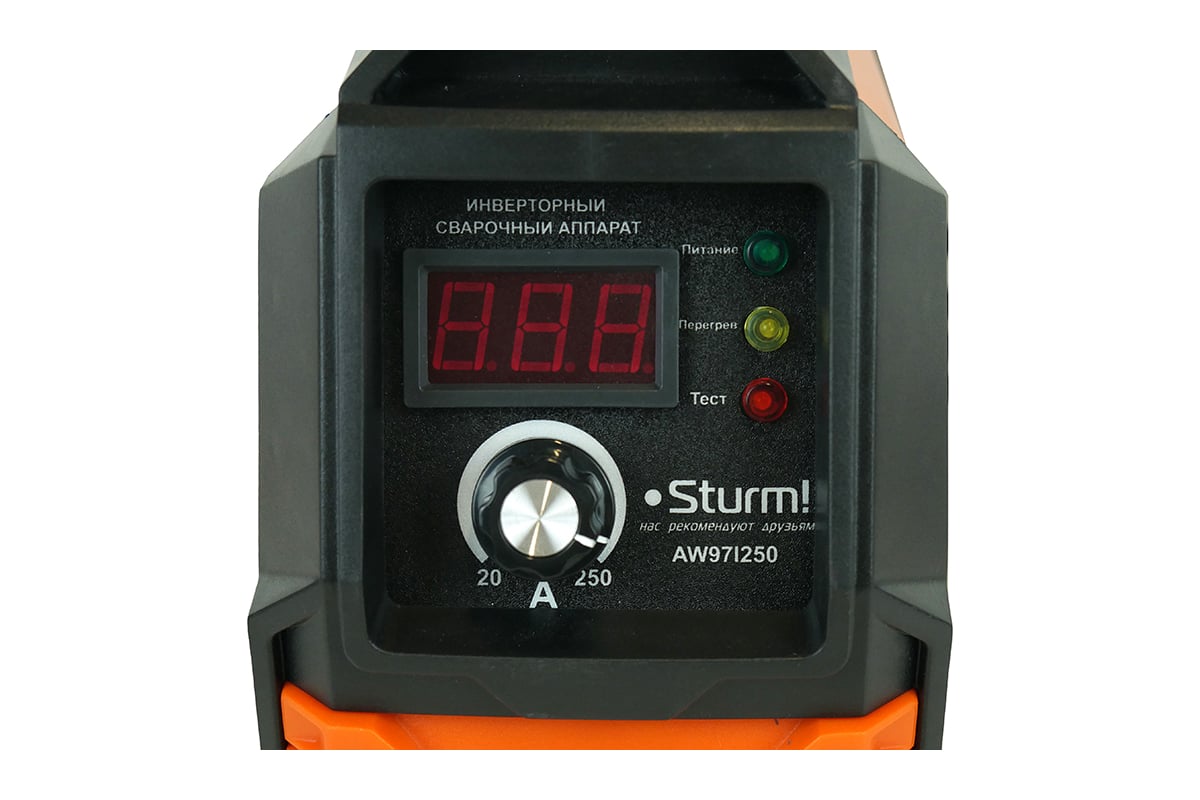 Сварочный инвертор Sturm 250А, ПВ 60%, 170-250В, HotStart/AntiStick/ArcForce AW97I250