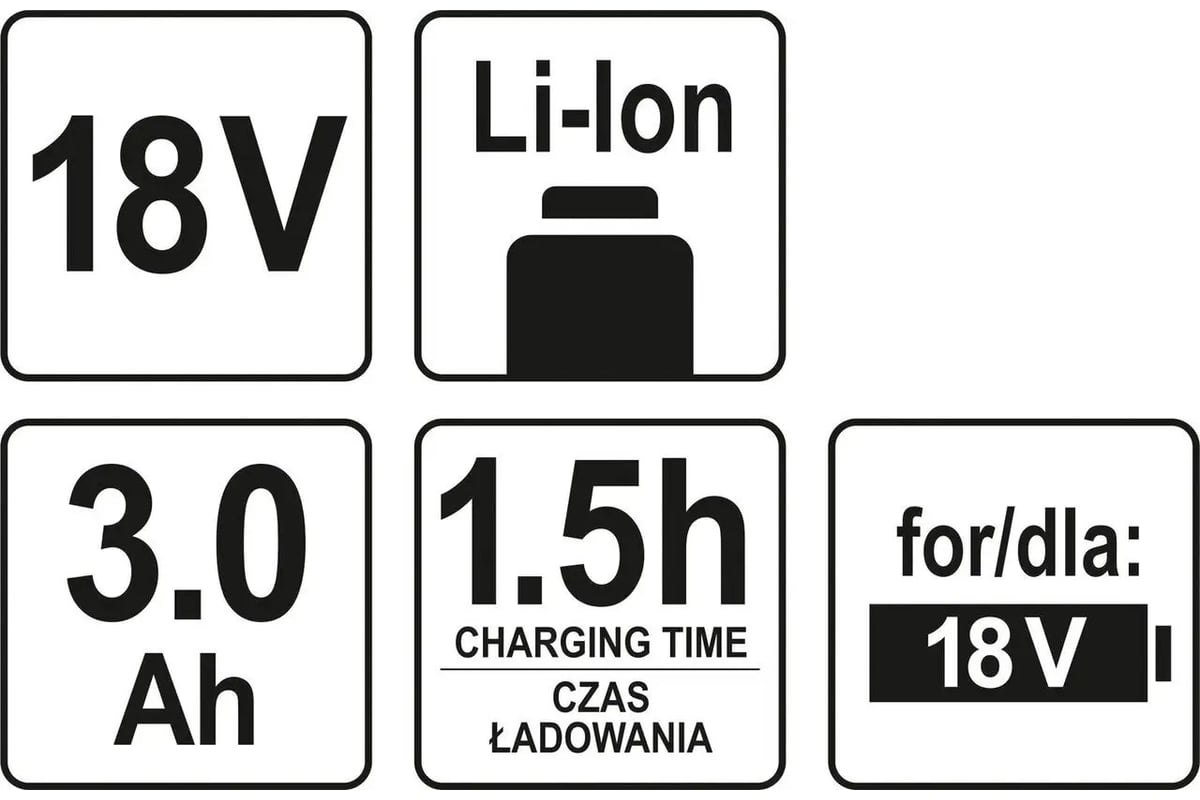 Аккумулятор 18 В, Li-Ion, 3.0 А*ч Yato YT-82843