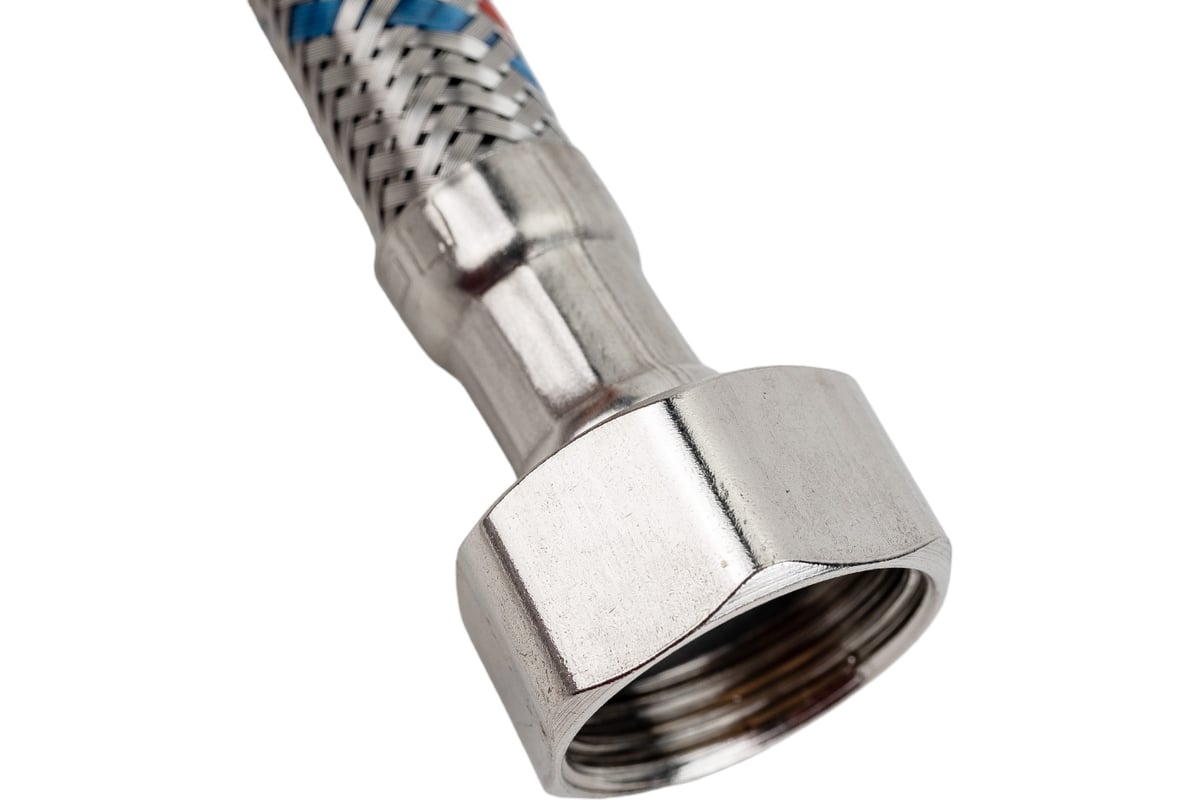 Подводка для воды СТМ сталь, 1/2", гайка-штуцер, 180 cм CWFHM180