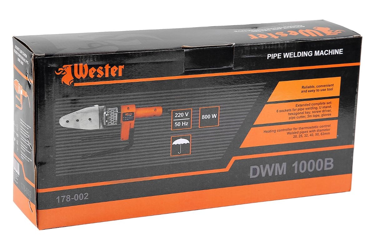 Аппарат для сварки Wester ПП труб DWM1000B 800 Вт, с 6-ю насадками 156015