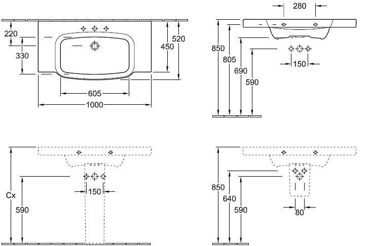 Раковина Villeroy&Boch Sentique 100 см 5142A001