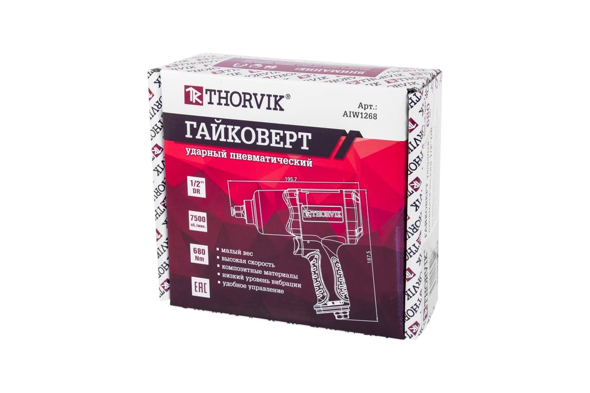Пневматический ударный гайковерт Thorvik AIW1268 1/2"DR 52198