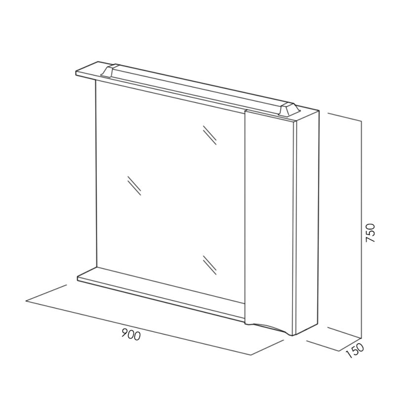 Зеркальный шкаф BelBagno MARINO-SPC-900/750-1A-BL-P-R 90 см, правосторонний, Bianco Lucido