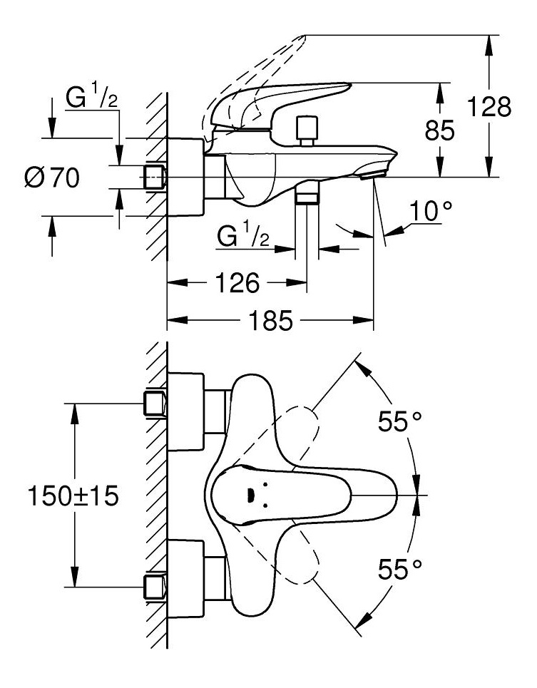 Смеситель для ванны Grohe Eurostyle 2015 Solid 23726003