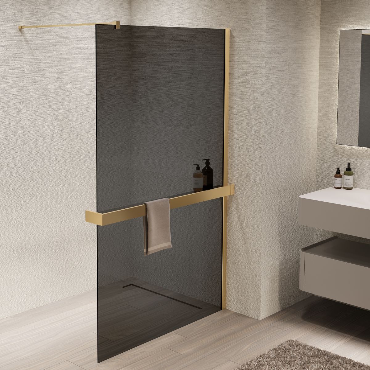 Душевая перегородка Vincea Walk-In VSW-1HR900CGG 90x200 матовое золото, тонированное