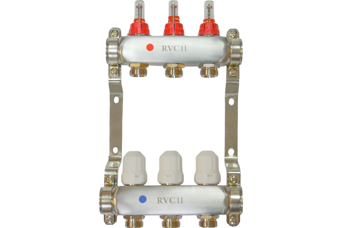 Коллекторный блок Rvc ТП нержавеющая сталь, 1 (DN25) 4x3/4 (евроконус), с расходомерами 09238