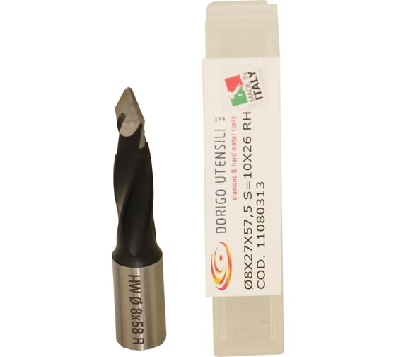 Сверло для сквозных отверстий DORIGO HW Ø8x27x57.5 S=Ø10x26 Z=2 RH 11080313