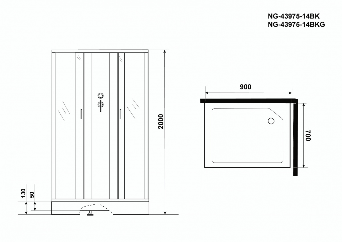 Душевая кабина Niagara NG 43975-14QBKG 90x70 стекло матовое, без крыши, гидромассаж