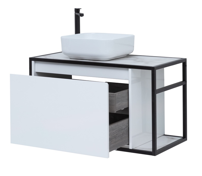 Мебель для ванной Aquanet Nova Lite Loft 90 см со столешницей, чаша слева, белый