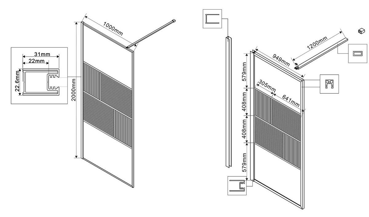 Душевая перегородка Vincea Walk-In VSW-1HC100CFB 100x200 черный матовый, рифленое