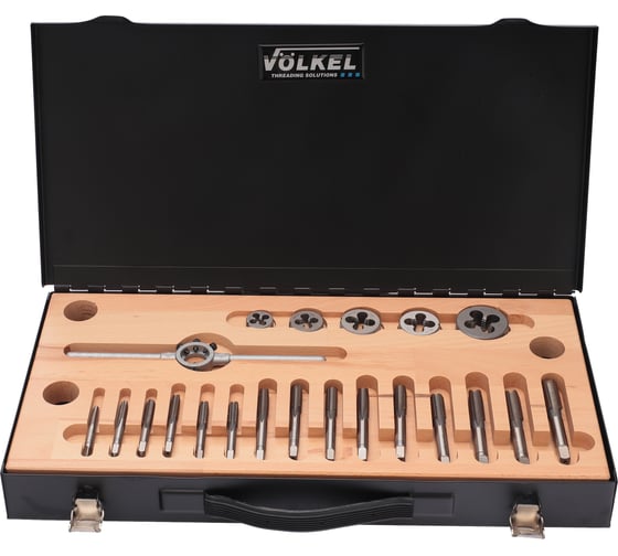 Набор метчиков и плашек VOLKEL UNC 1/4-1/2 HSS-G 27 предметов V48050