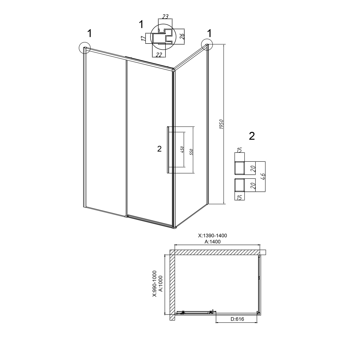 Душевой уголок Grossman Galaxy 120.K33.01.1410.21.10 140x100 тонированный, черный матовый