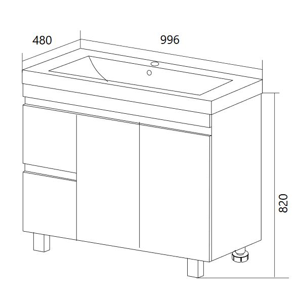 Тумба с раковиной 1MarKa Cube 100 см, 2 ящика, белый