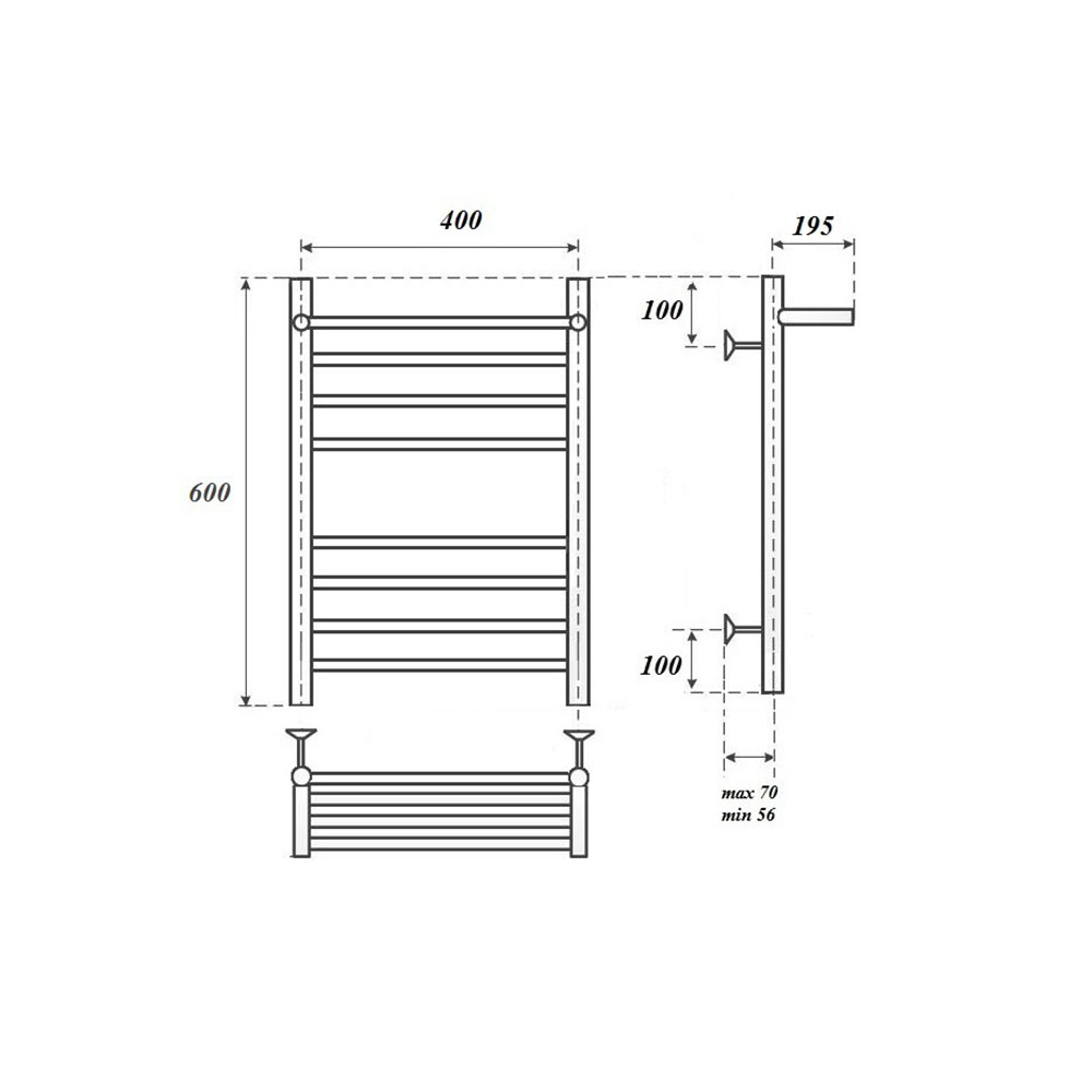 Полотенцесушитель водяной Point PN10146SP П7 40x60, с полкой, хром