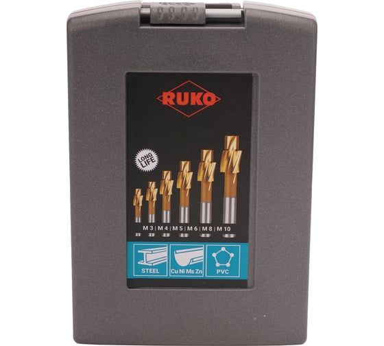 Набор цековок 180 градусов, М3-M10, HSS-TiN, 6 шт RUKO 102452TRO
