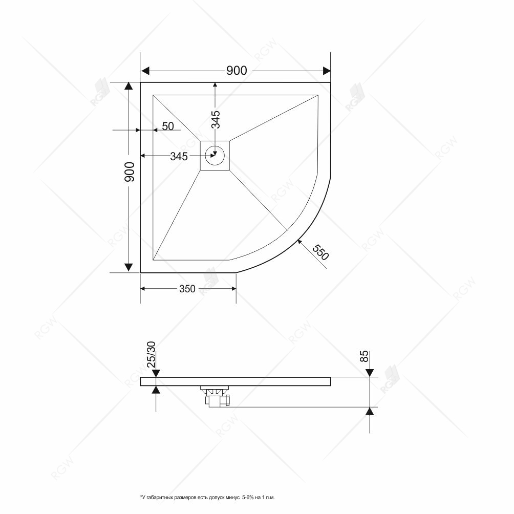 Поддон для душа RGW Stone Tray ST/R 90x90 графит, полукруг