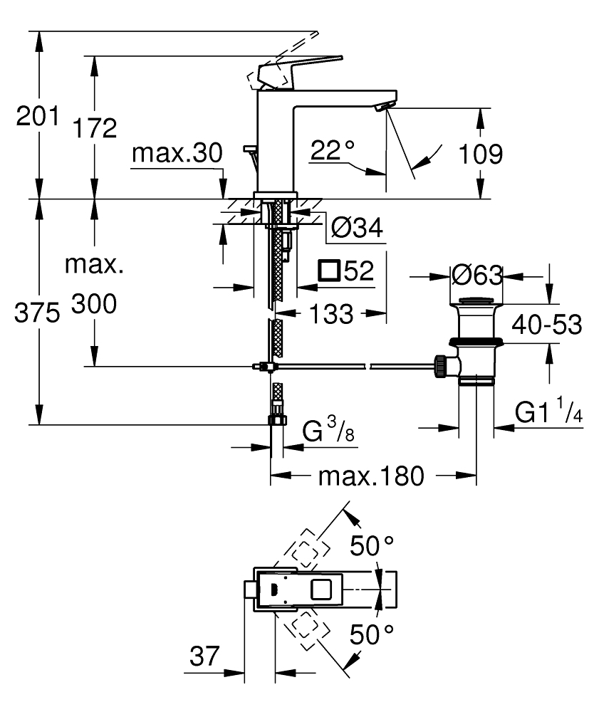 Смеситель для раковины Grohe Eurocube 23445000