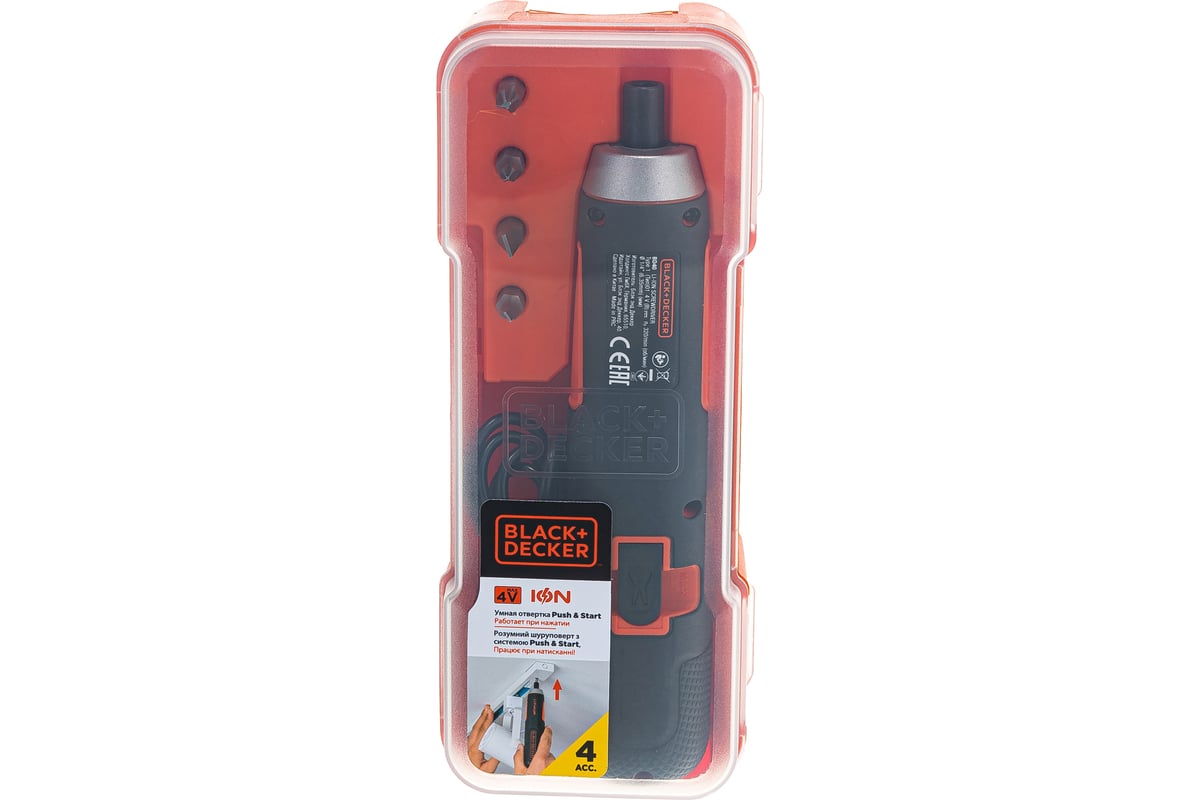 Аккумуляторная отвертка Black&Decker ION + 4 насадки BD40K4-RU