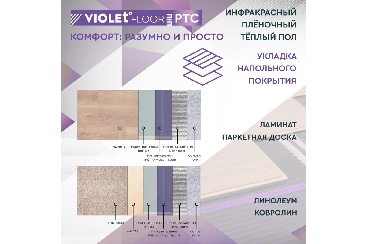Саморегулирующаяся нагревательная пленка VIOLET FLOOR 130 ptc, 14 м2, ширина 0.5 м VLT1000150