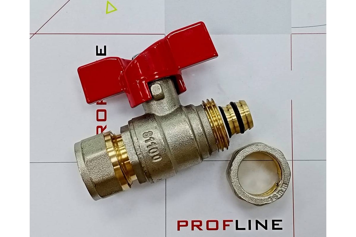Кран шаровой для м/п труб PROFLINE цанга-цанга 16x16 УТ-00036233