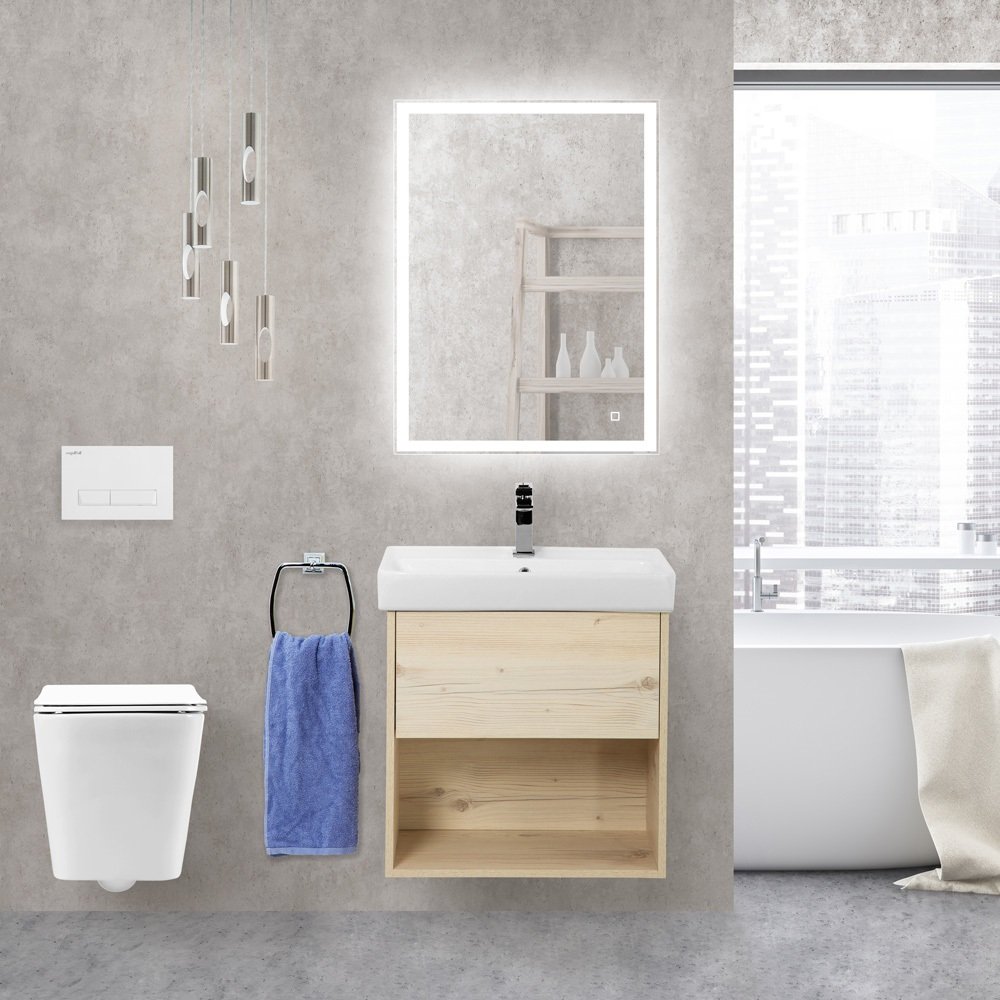 Тумба с раковиной BelBagno Neon 50 см, 1 ящик, Pino Bianco