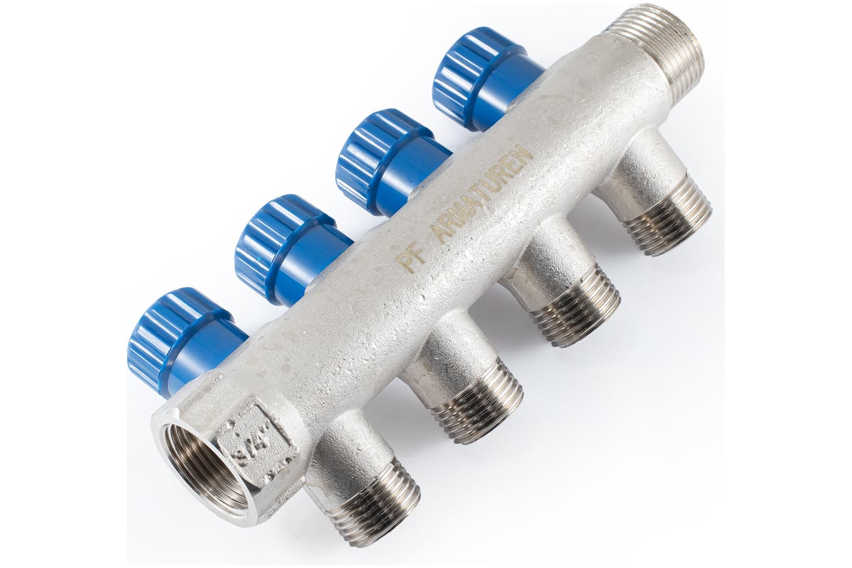 Коллектор с регулировочными вентилями PROFACTOR в/н 3/4" х 4 вых 1/2"нар PF MV 268.4