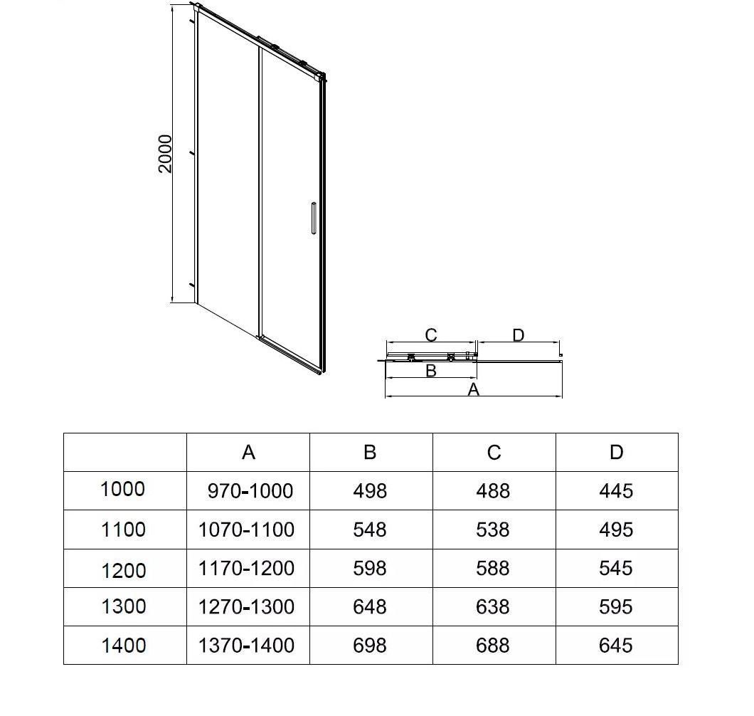Душевая дверь Vincea Софт 2 (Soft 2) VDS-3SO2100CLGM 100x200 вороненая сталь, прозрачная
