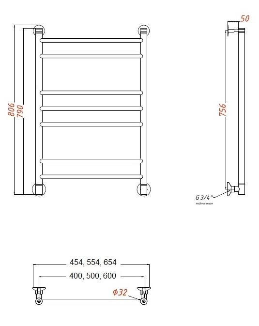 Полотенцесушитель водяной Aquanet Mauro(г2) 50x80 см