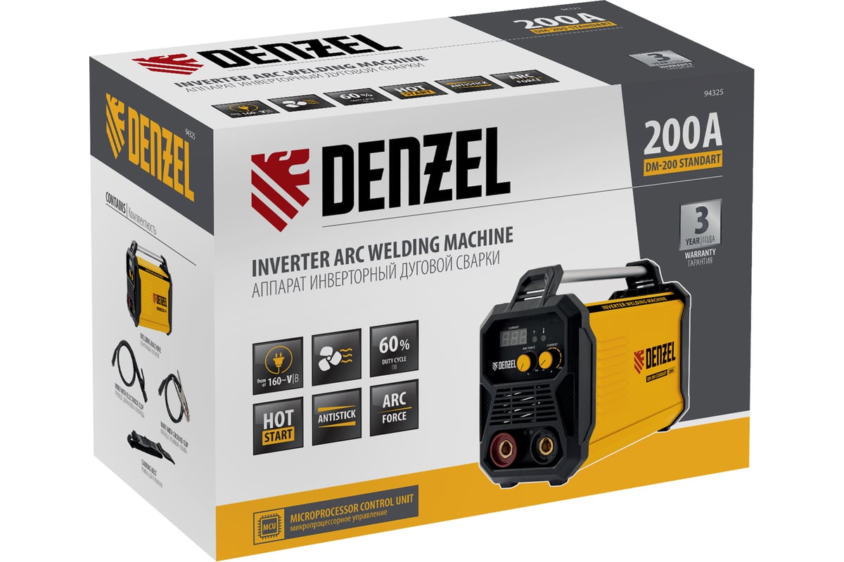 Инверторный аппарат дуговой сварки Denzel dm-200 standart, 200 а 94325
