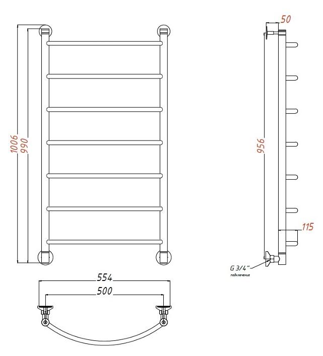 Полотенцесушитель водяной Aquanet Romeo 50x100 см бронза