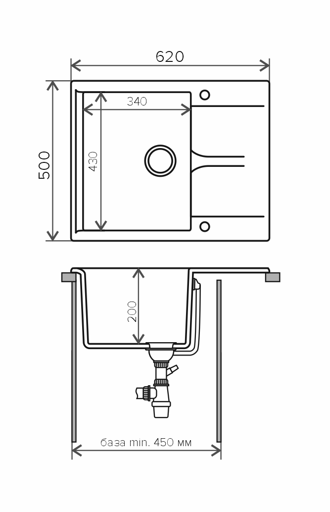 Кухонная мойка Polygran Gals-620 № 14 серый 62 см