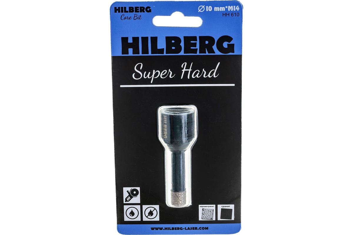 Коронка алмазная с воском по керамике и керамограниту Super Hard (10 мм; M14) Hilberg HH610