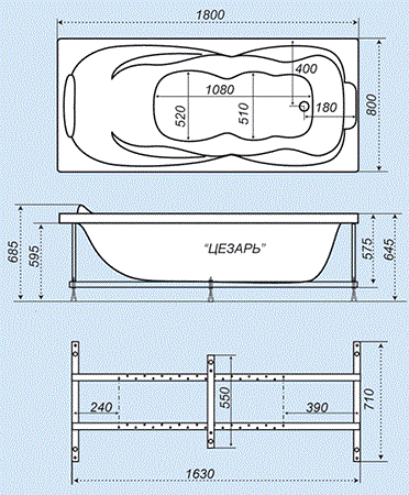 Акриловая ванна Тритон Цезарь 180х80 см