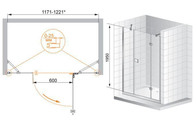 Душевая дверь Cezares ELENA-W-B-22-200-C-Cr 200x195, прозрачная