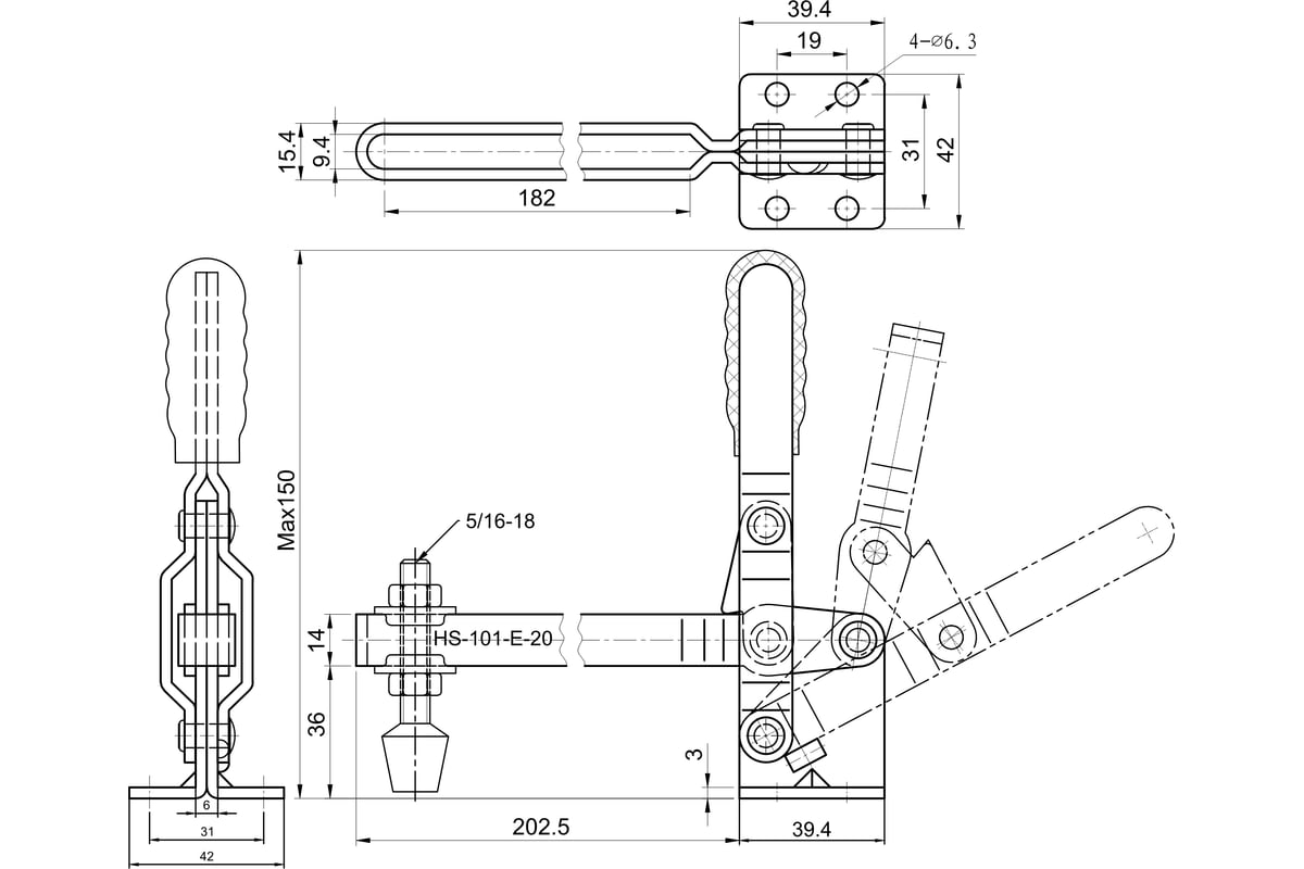 Зажим с вертикальной рукоятью HS CLAMP HS-101-E