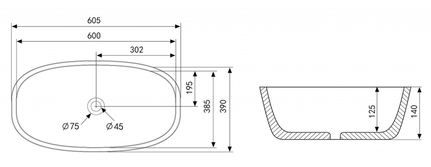 Раковина Abber Rechteck AC2206MB 60.5 см матовый черный