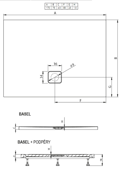 Поддон для душа Riho Basel 423 170x75 белый