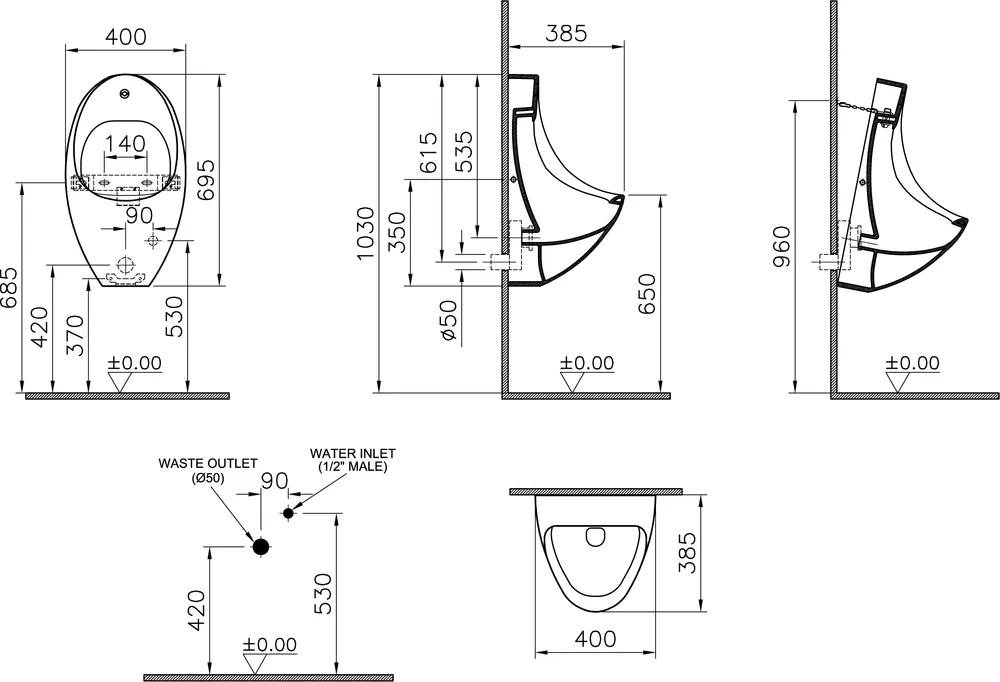 Писсуар VitrA Arkitekt 4106B003-5597 питание от батарейки