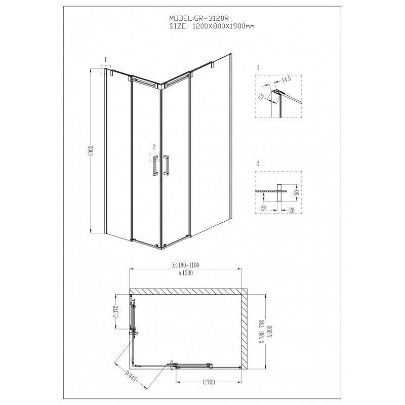 Душевой уголок Grossman Galaxy GR-3120R 120x80 прямоугольный, правый