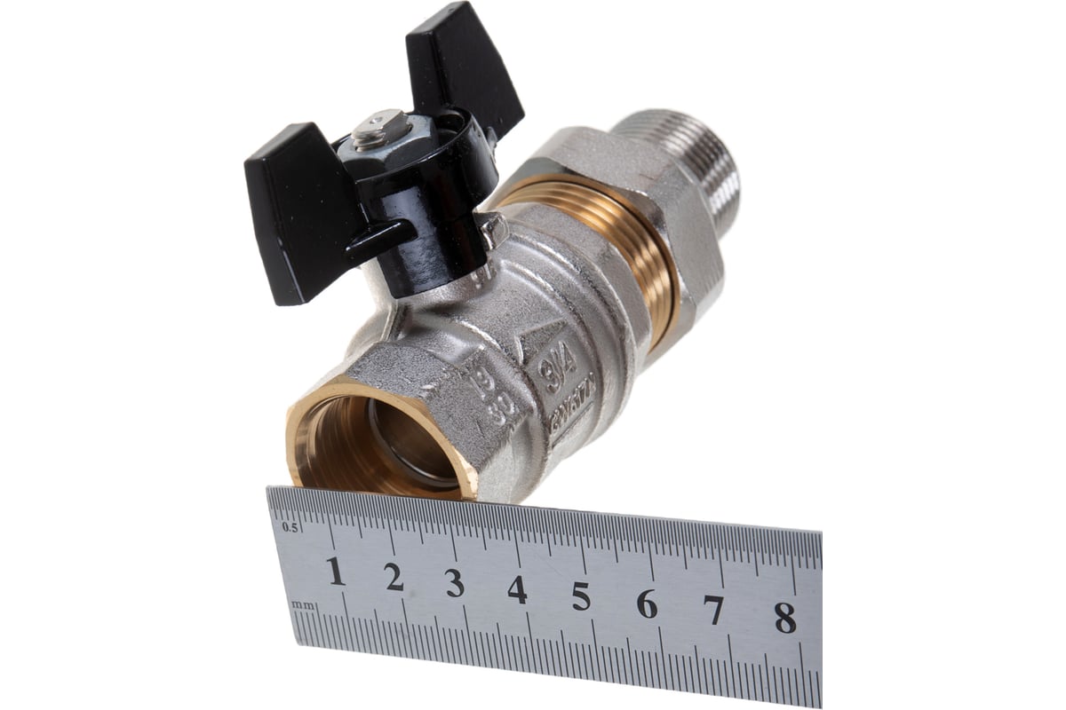 Шаровой кран ELSEN Strong T, 3/4", НВ, ручка-бабочка, с накидной гайкой EV34.3201