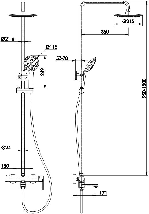 Душевая стойка Aquanet Logic AF320-72-R-C хром