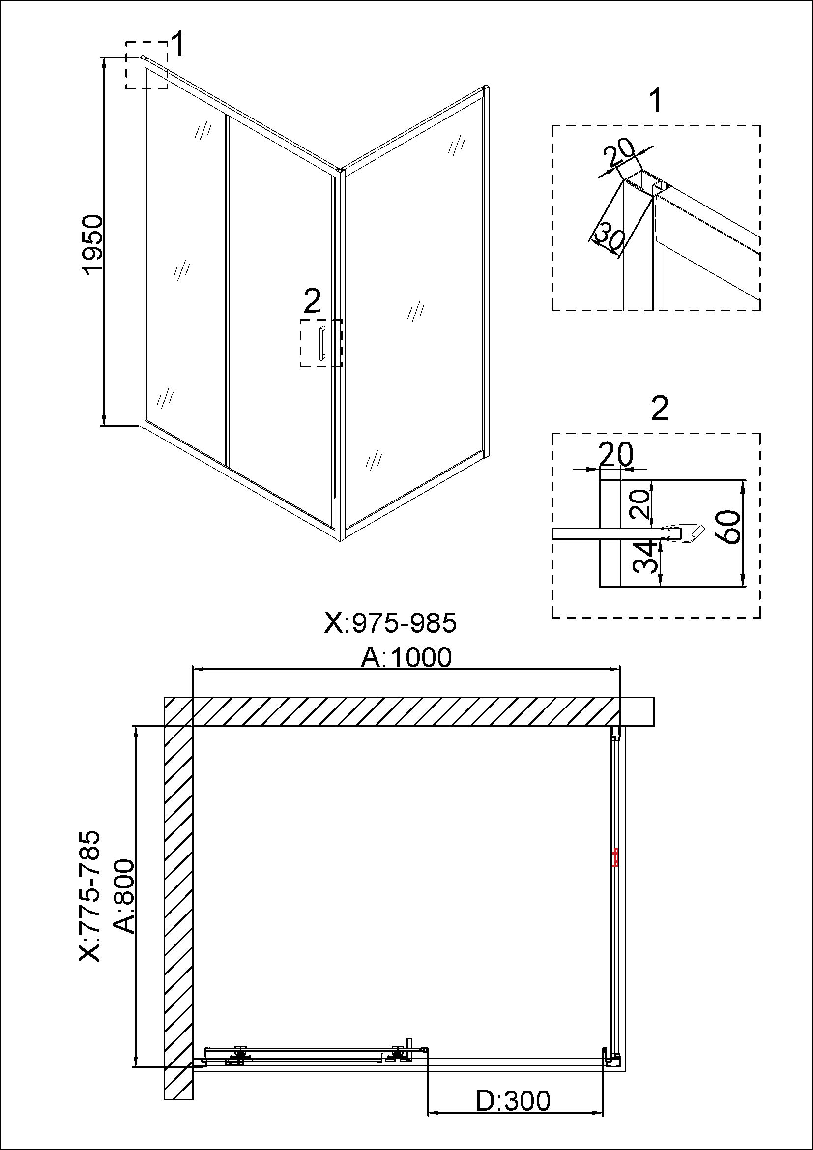 Душевой уголок Niagara Nova NG-6681-08 100x80 прозрачный, хром