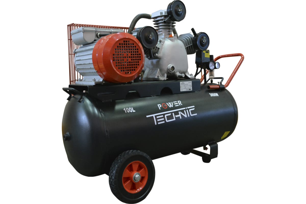 Компрессор Power Technic ременной, 220В, 3000Вт, 640 л/мин, ресивер 100 л ACB640/100