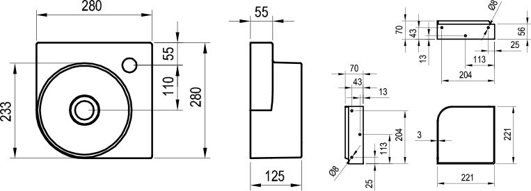 Раковина Ravak Yard XJX01028000 28 см без отверстия