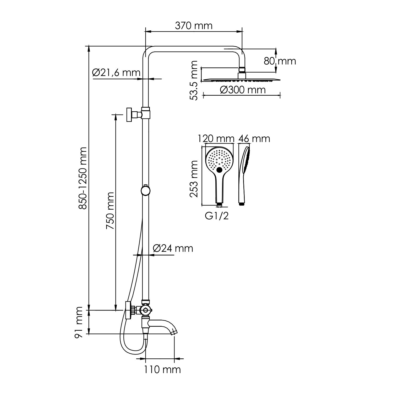 Душевая стойка WasserKRAFT A288.160.078.BM Thermo с термостатом, черный