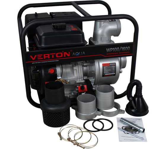 Мотопомпа Verton WP 100/1600 13л.с/389см3, 100мм/4", 1600л/мин, 96м3/ч,h8м/30, d8мм 01.17548.17555