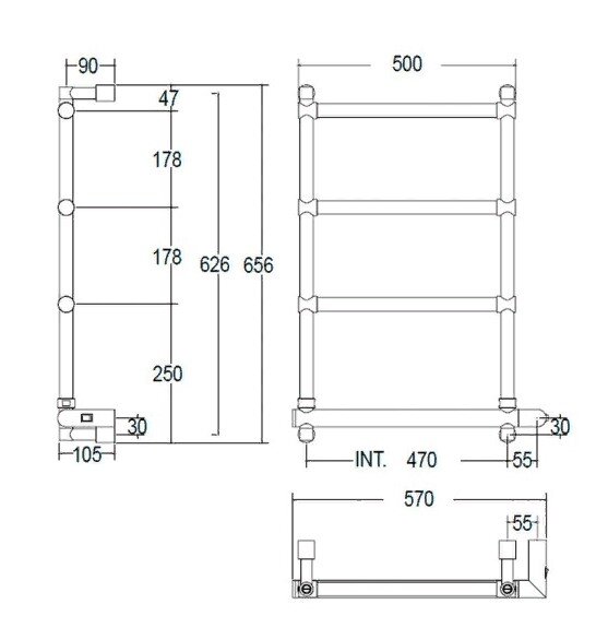 Полотенцесушитель электрический Margaroli Sole 5424704NONB 57x66 черный матовый