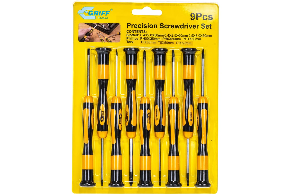 Набор отверток из 9шт, /3 крест. + 3 шлиц.+3 Torx/ CrV, магнитный наконечник Griff 031655