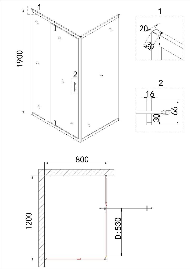 Душевой уголок Niagara Nova NG-0220-08 BLACK 120x80 прозрачный, черный